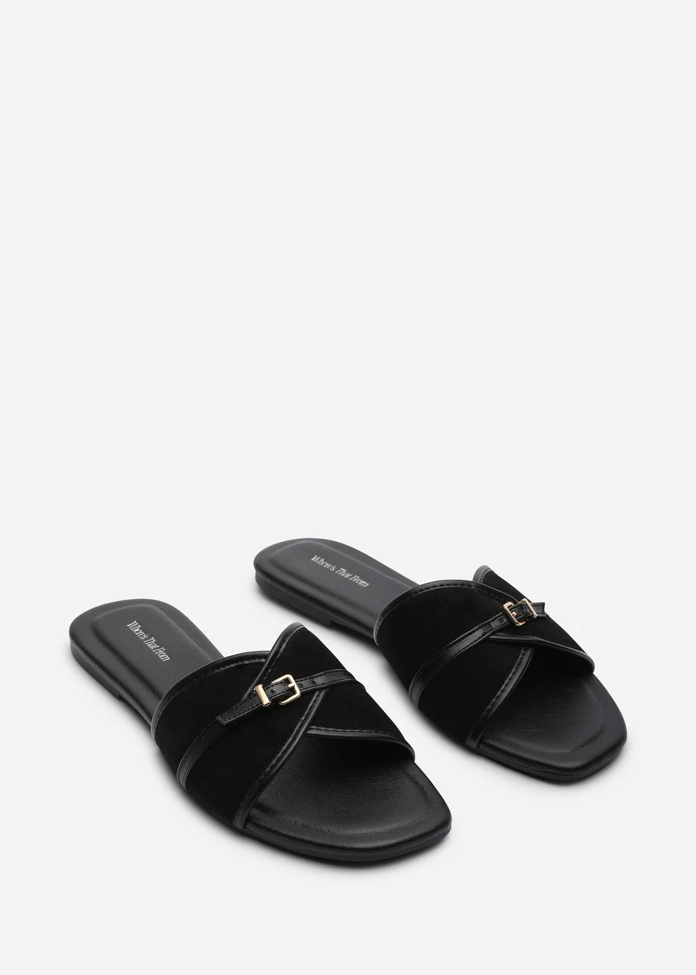 Where's That From Mariva Cross Over Buckle Black Suede Slide On Sandal - 8 Image 3