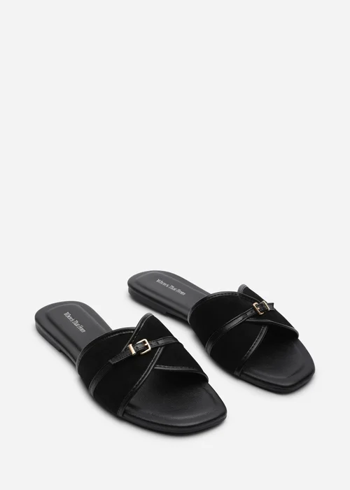 Where's That From Mariva Cross Over Buckle Black Suede Slide On Sandal - 8 Image 3
