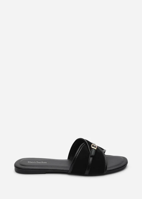 Where's That From Mariva Cross Over Buckle Black Suede Slide On Sandal - 8 Image 1