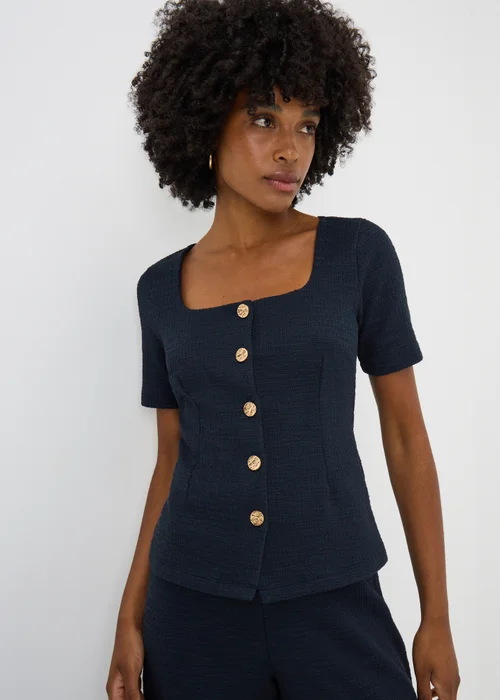 Navy Boucle Co Ord Square Neck Top - 8 Image 1