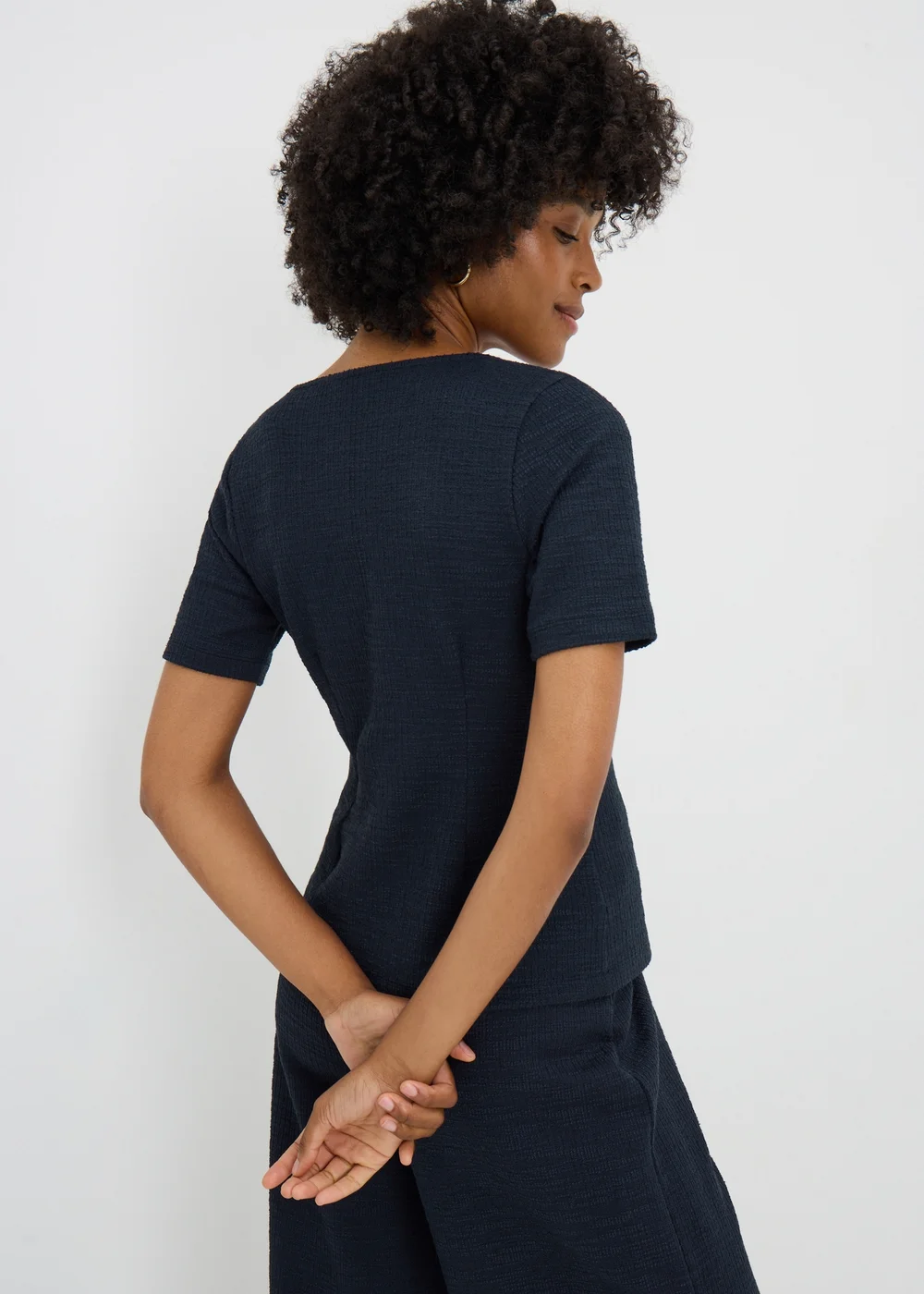 Navy Boucle Co Ord Square Neck Top - 8 Image 2