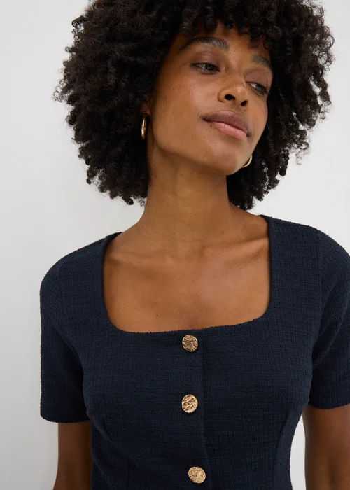 Navy Boucle Co Ord Square Neck Top - 8 Image 3