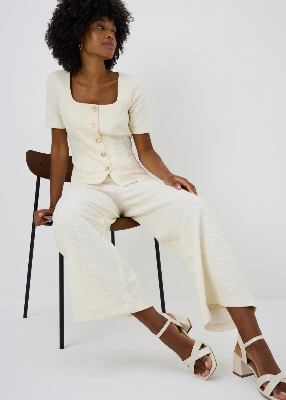Cream Boucle Co Ord Square Neck Top - 8 Image 2