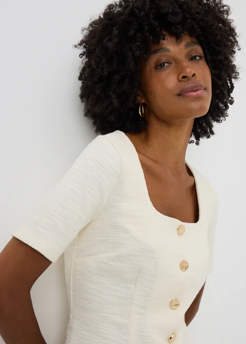 Cream Boucle Co Ord Square Neck Top - 8 Image 3