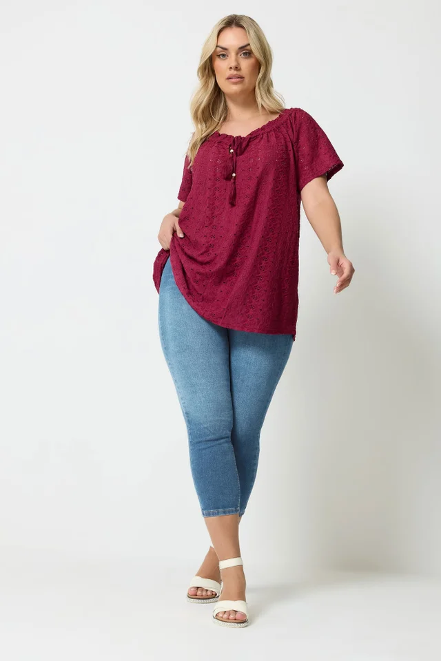 Yours Curve Mid Blue Cropped Stretch Jeggings