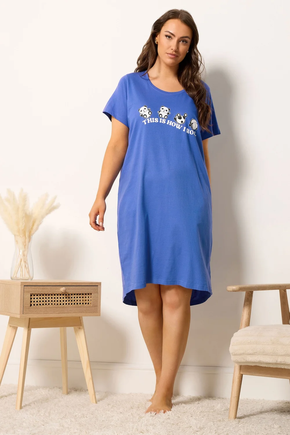 Yours Curve Blue 'This Is How I Roll' Panda Dipped Back Nightdress - 26-28 Image 2