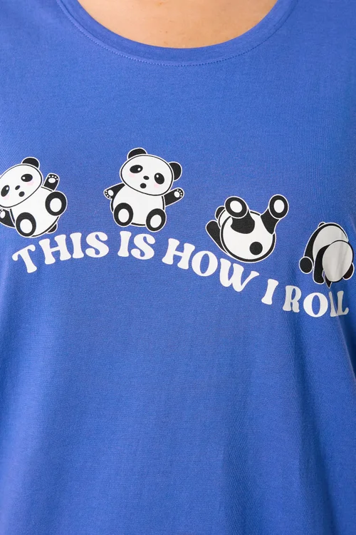 Yours Curve Blue 'This Is How I Roll' Panda Dipped Back Nightdress - 26-28 Image 4