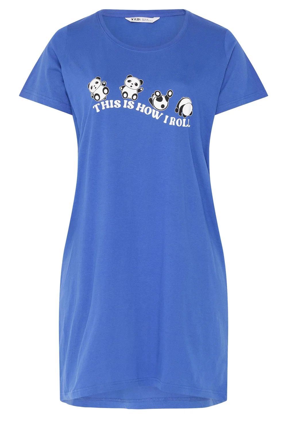 Yours Curve Blue 'This Is How I Roll' Panda Dipped Back Nightdress - 26-28 Image 5