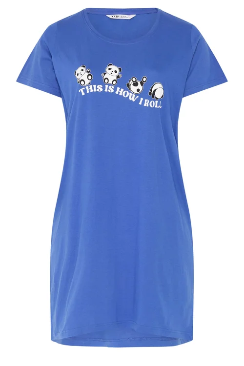 Yours Curve Blue 'This Is How I Roll' Panda Dipped Back Nightdress - 26-28 Image 5