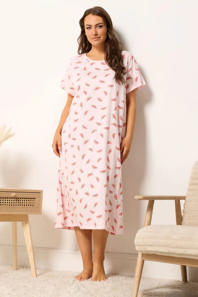 Yours Curve Pink Watermelon Print Nightdress