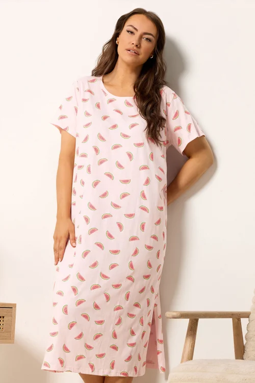 Yours Curve Pink Watermelon Print Nightdress - 26-28 Image 2