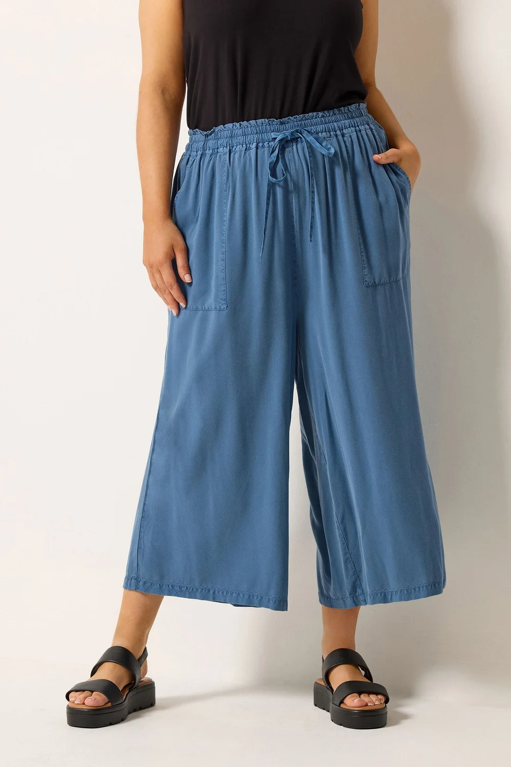 Yours Curve Mid Blue Chambray Culottes - 22-24 Image 1
