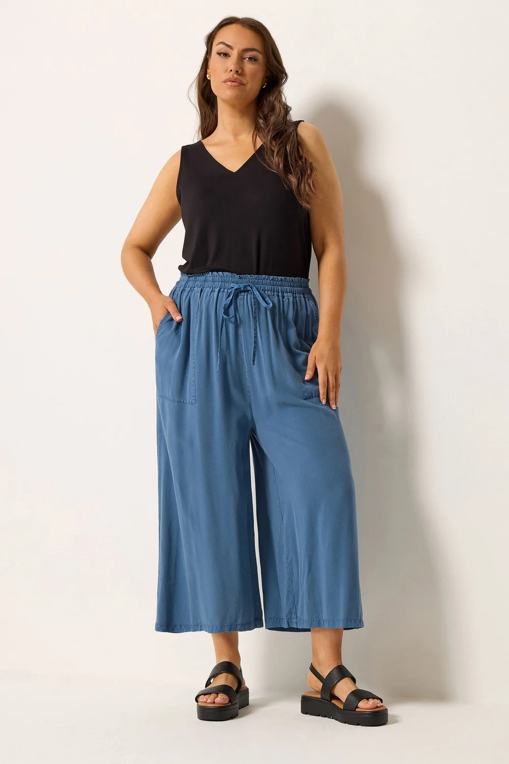 Yours Curve Mid Blue Chambray Culottes - 22-24 Image 2