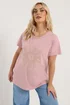 Yours Curve Pink Beaded Daisy T-Shirt - 22-24 Image 1