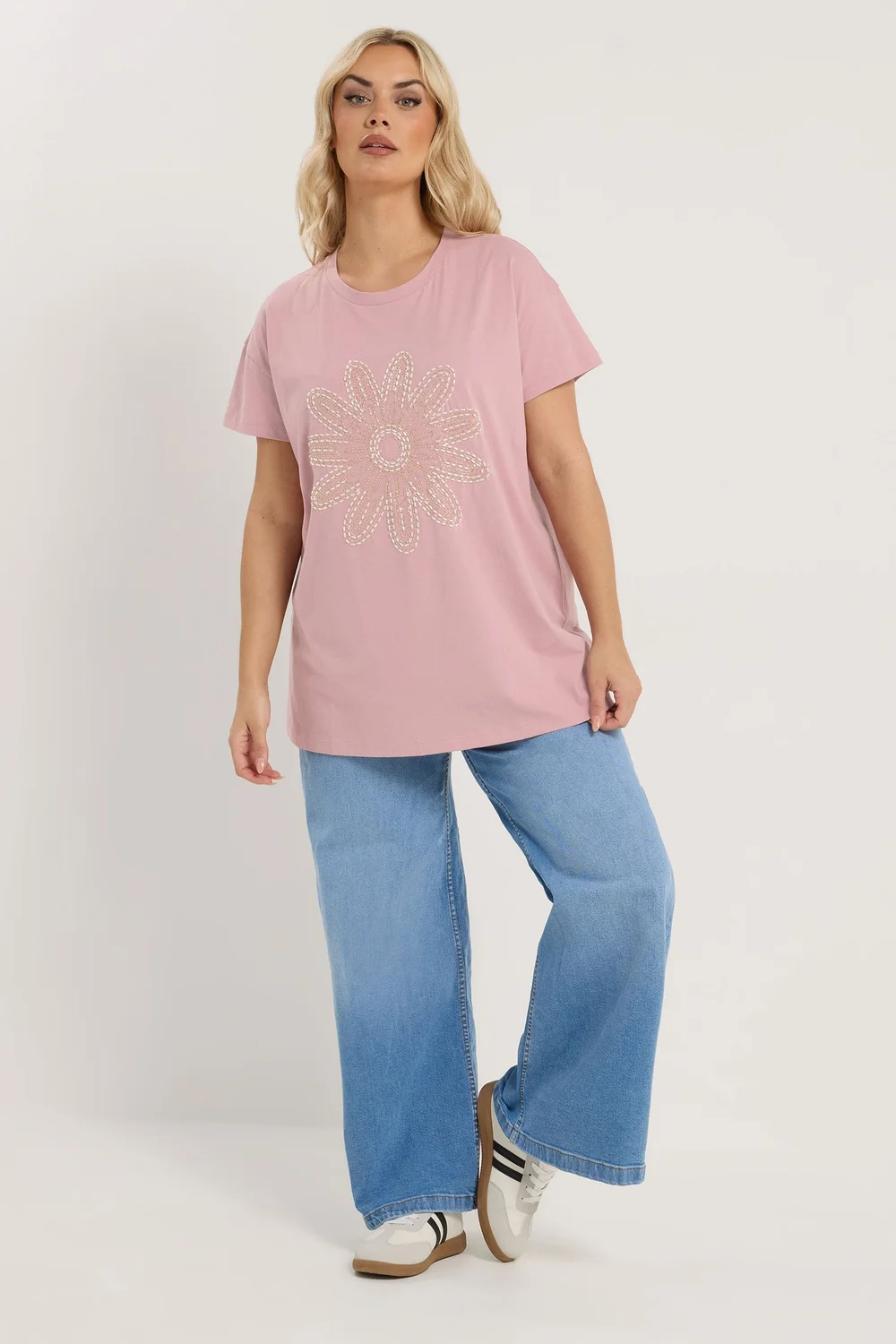 Yours Curve Pink Beaded Daisy T-Shirt - 22-24 Image 2