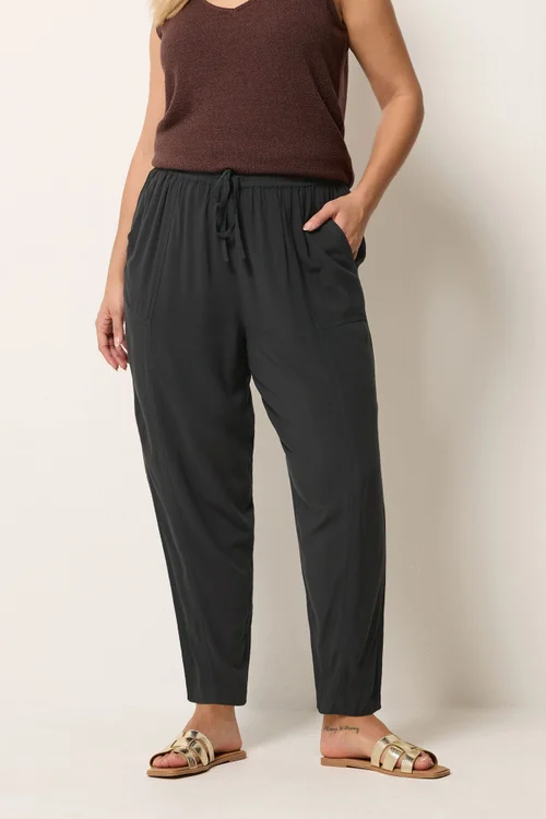 Yours Curve Black Chambray Barrel Trousers - 16 Image 1