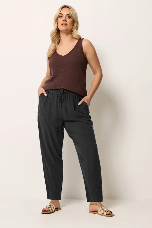 Yours Curve Black Chambray Barrel Trousers - 16 Image 2
