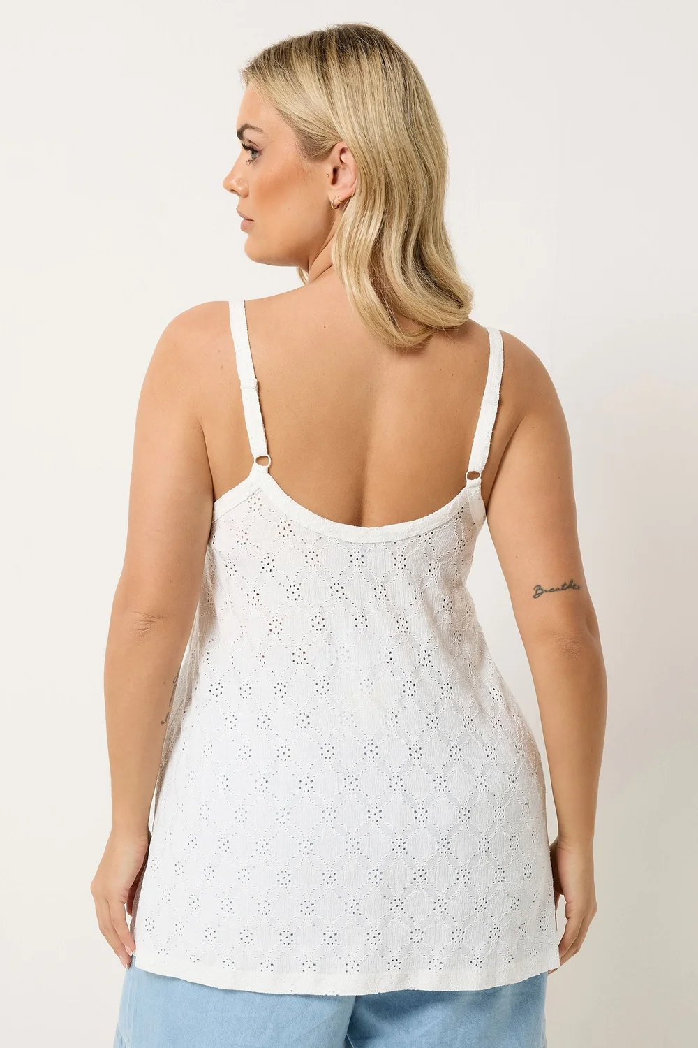 Yours Curve White Broderie Anglaise Vest Top - 18 Image 3