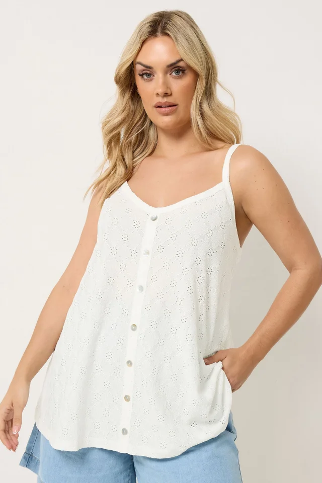 Yours Curve White Broderie Anglaise Vest Top