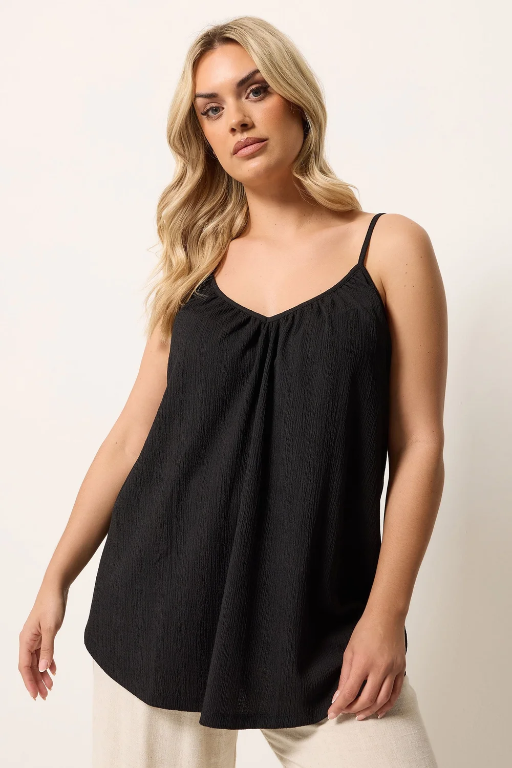 Yours Curve Black Gathered Swing Cami Top - 22-24 Image 1