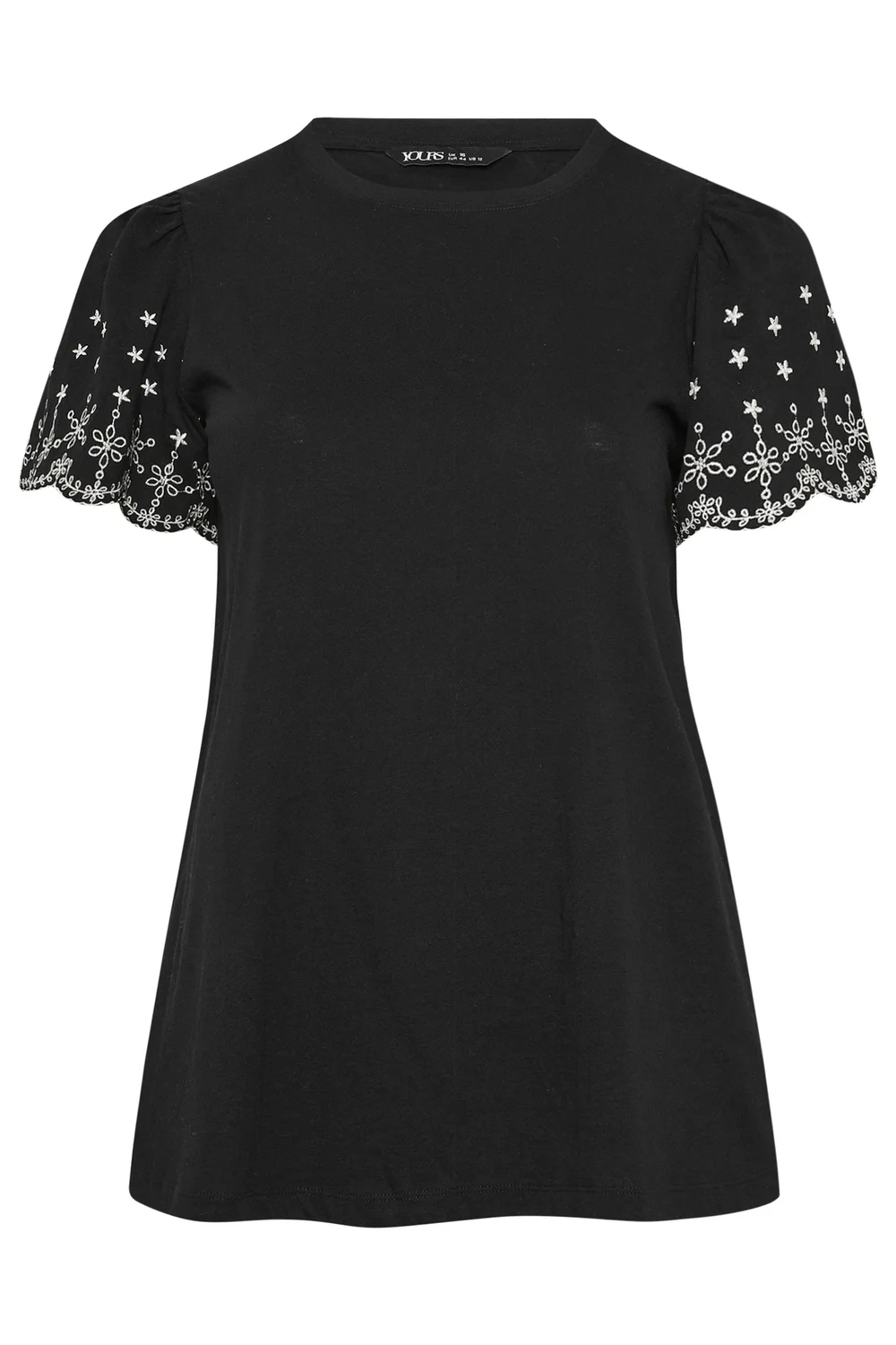 Yours Curve Black Embroidered Sleeve T-Shirt - 22-24 Image 5