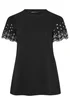 Yours Curve Black Embroidered Sleeve T-Shirt - 22-24 Image 5