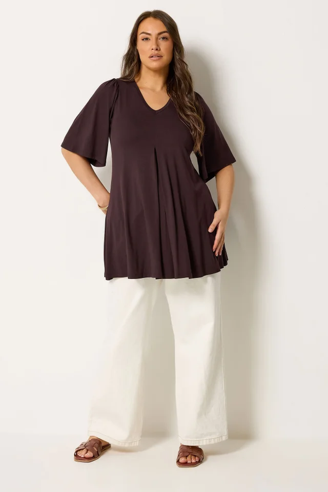 Yours Curve Chocolate Brown Pleat Front Top