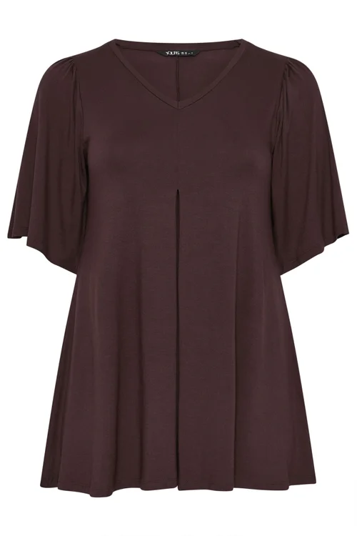 Yours Curve Chocolate Brown Pleat Front Top - 16 Image 5