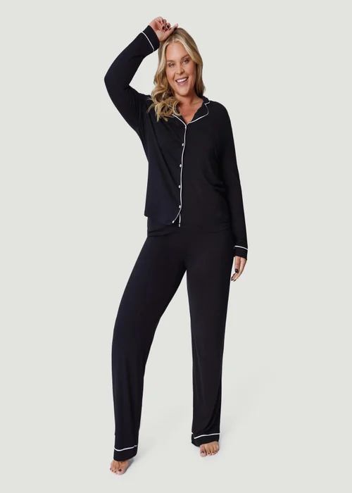 Conturve Black Oversized Jersey Piping Detail Long PJ Set - 8 Image 1
