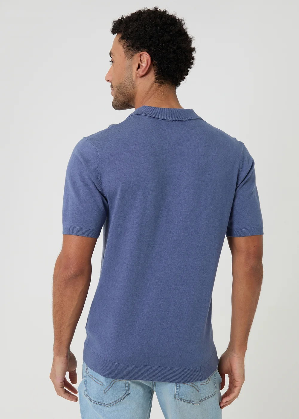Threadbare Blue Knitted Short Sleeve Trophy Neck Polo - M Image 2