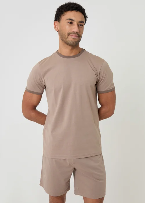 Threadbare Stone Contrast Binding Short Lounge Set - S Image 1