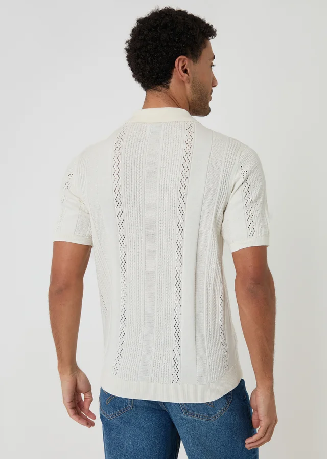 Threadbare Natural Cotton Textured Stripe Knitted Polo