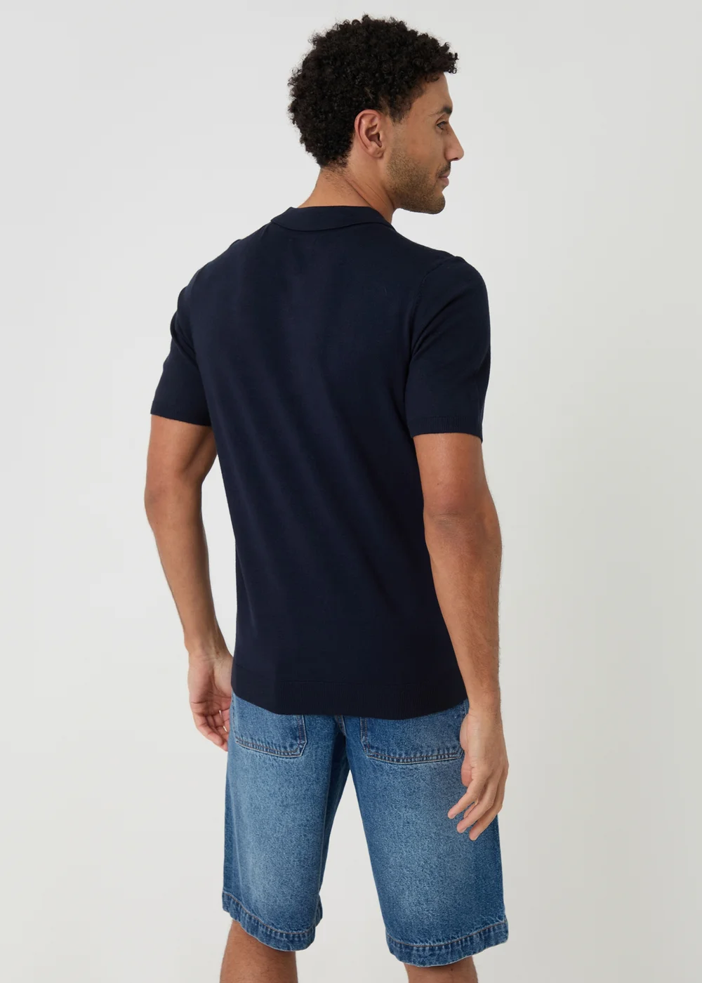 Threadbare Navy Quarter Zip Knitted Polo - XL Image 2
