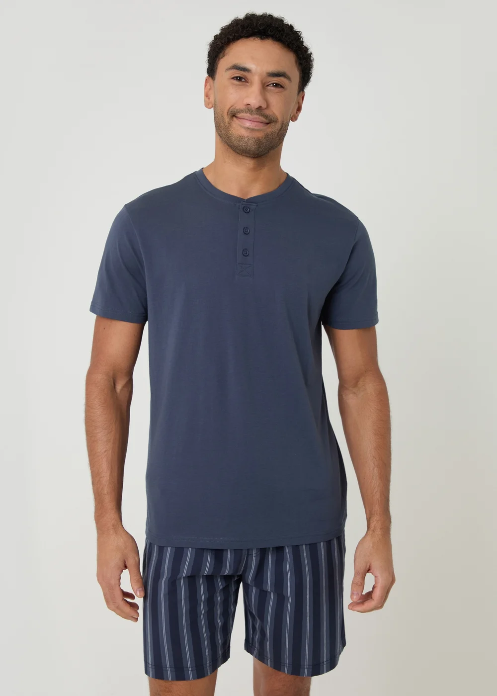 Threadbare Blue Stripe Grandad Pyjama Set - S Image 1
