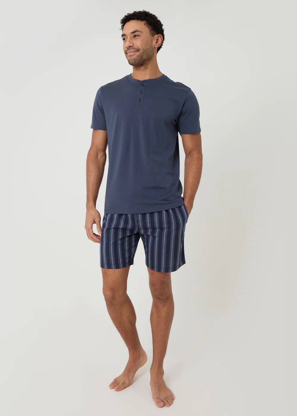 Threadbare Blue Stripe Grandad Pyjama Set - S Image 3