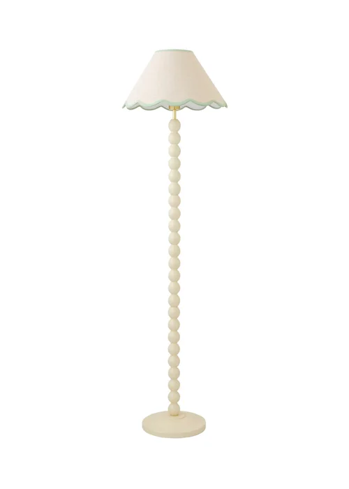 ValueLights Bobble Cream Floor Lamp with Green Trim Scallop Shade - One Size Image 4