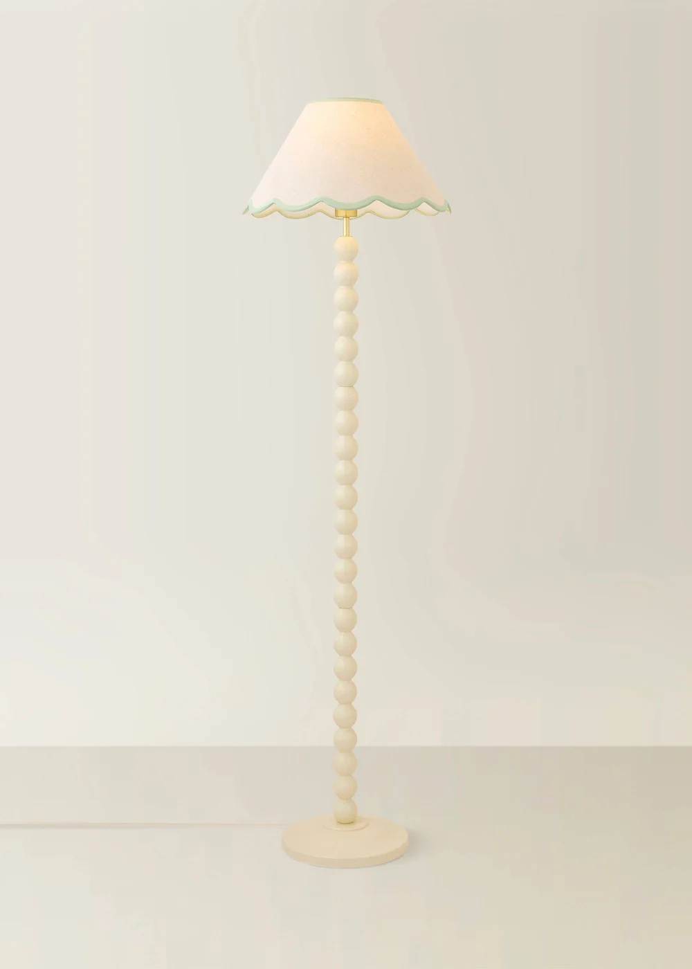 ValueLights Bobble Cream Floor Lamp with Green Trim Scallop Shade - One Size Image 2