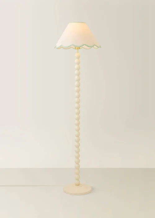 ValueLights Bobble Cream Floor Lamp with Green Trim Scallop Shade - One Size Image 2