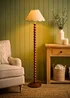 ValueLights Bobble Walnut Floor Lamp with Green Trim Scallop Shade - One Size Image 1