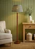 ValueLights Bobble Walnut Floor Lamp with Floral Pleated Shade - One Size Image 1