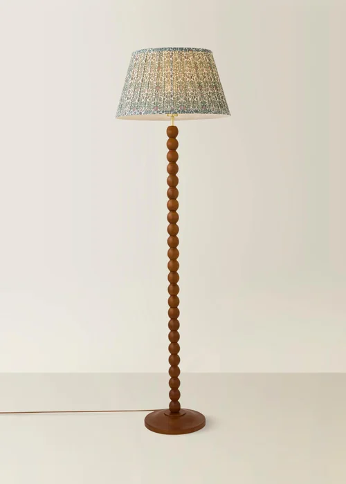 ValueLights Bobble Walnut Floor Lamp with Floral Pleated Shade - One Size Image 3