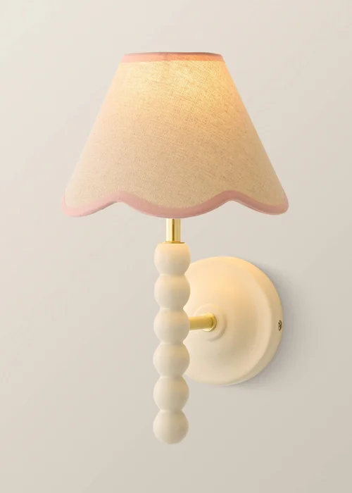 ValueLights Bobble Cream Wall Light with Pink Trim Scallop Shade - One Size Image 2