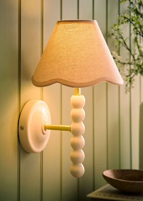 ValueLights Bobble Cream Wall Light with Natural Trim Scallop Shade - One Size Image 1