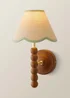 ValueLights Bobble Walnut Wall Light with Green Trim Scallop Shade - One Size Image 2