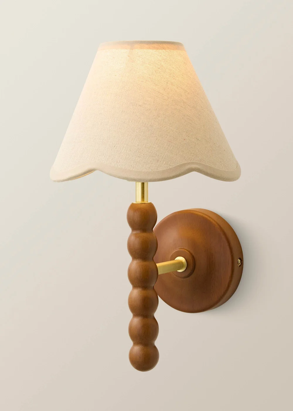 ValueLights Bobble Walnut Wall Light with Natural Trim Scallop Shade - One Size Image 2