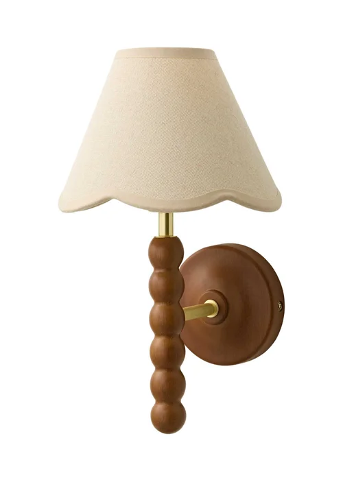 ValueLights Bobble Walnut Wall Light with Natural Trim Scallop Shade - One Size Image 4