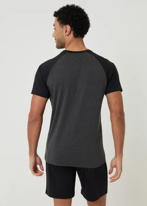 Threadbare Black Raglan Short Sleeve Top & Shorts Lounge Set - S Image 2