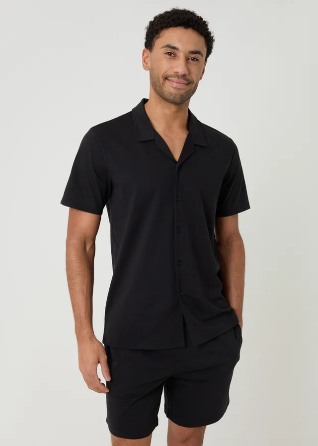 Threadbare Black Cotton Shirt & Shorts Lounge Set