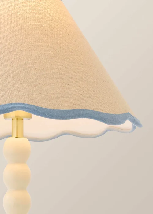 ValueLights Bobble Cream Table Lamp with Blue Trim Scallop Shade - One Size Image 4