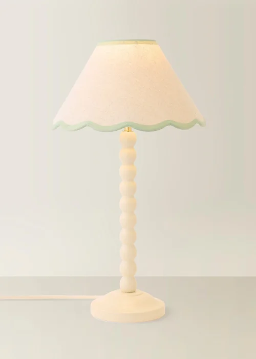 ValueLights Bobble Cream Table Lamp with Green Trim Scallop Shade - One Size Image 3